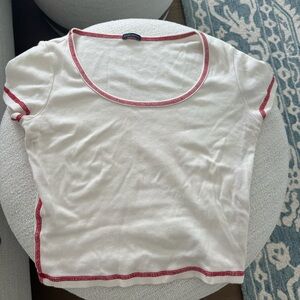 Brandy Melville white tee with red stitching